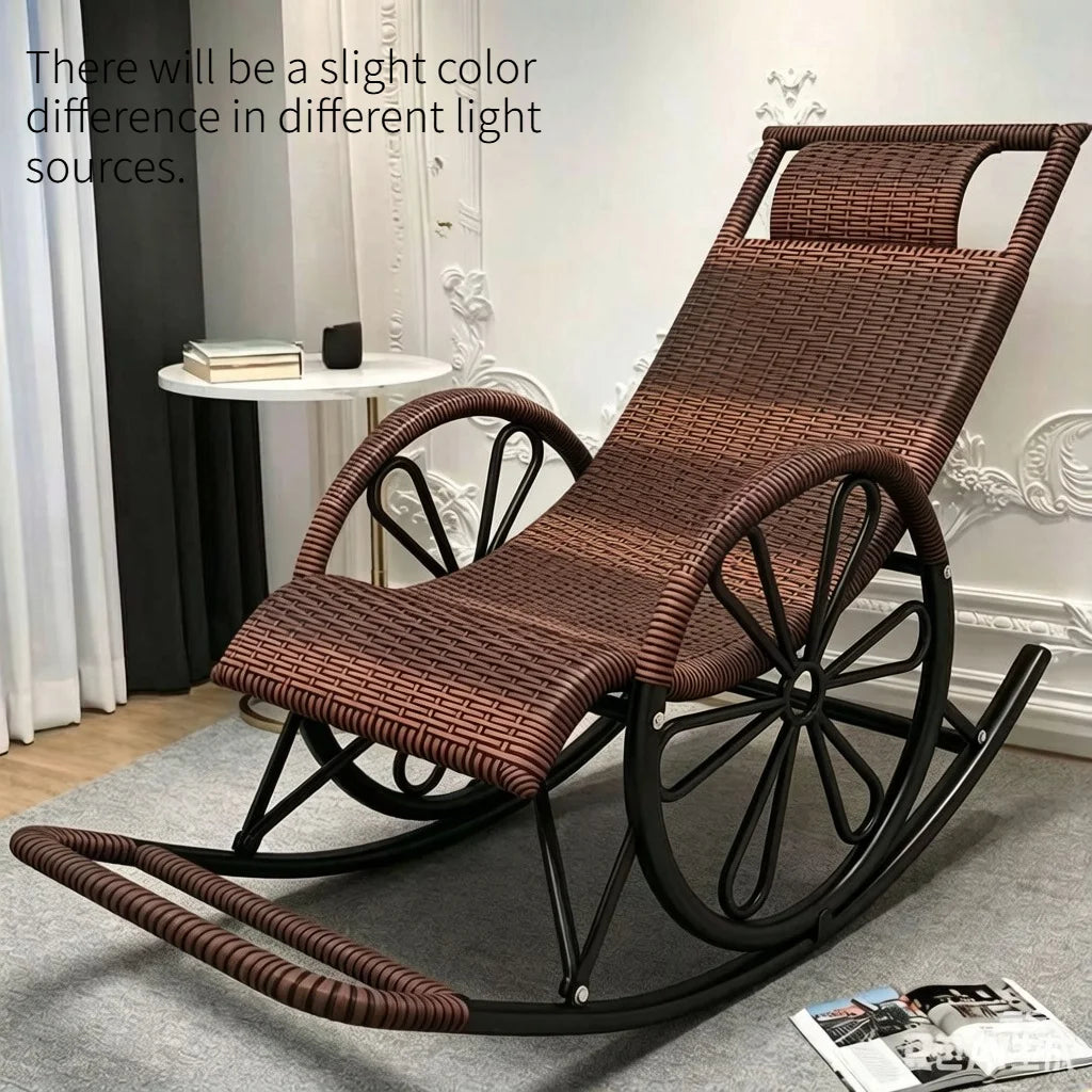 Adult Rattan Rocking Chair, Outdoor Leisure Recliner, Nap Swing Chair for Living Room Balcony Elderly Relaxation