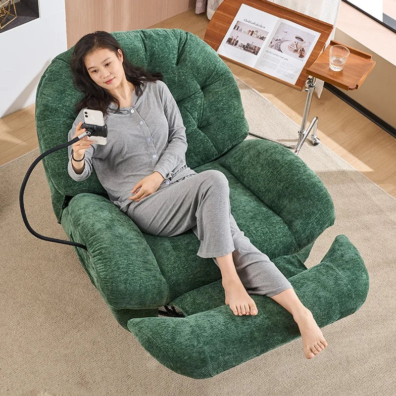Functional Retractable Adjustable Chair Back Reclining Velvet Rocking Accent Swivel Microfiber Fabric Living Room Armchair