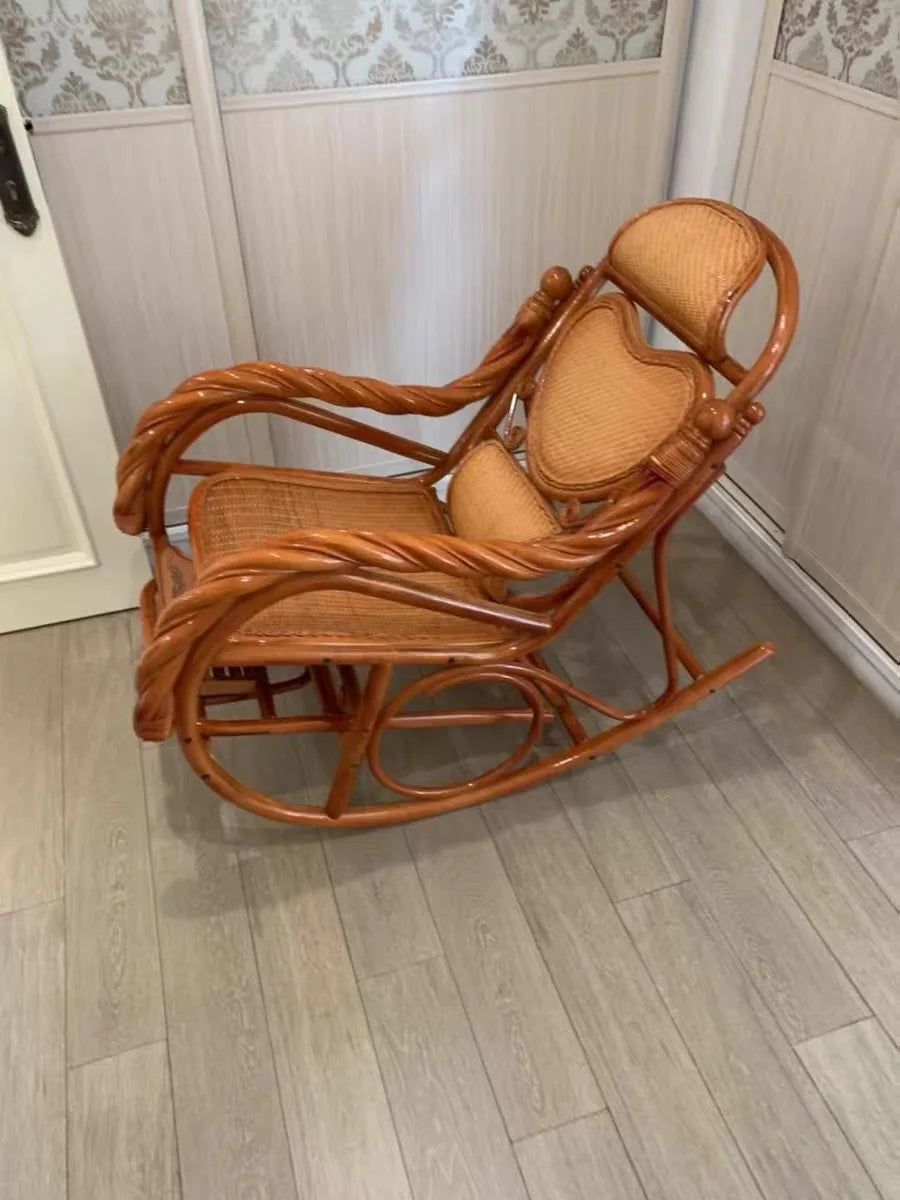 CZ Rocking Chair Hanging Basket Natural Real Rattan Plant Woven Relaxing Leisure Recliner