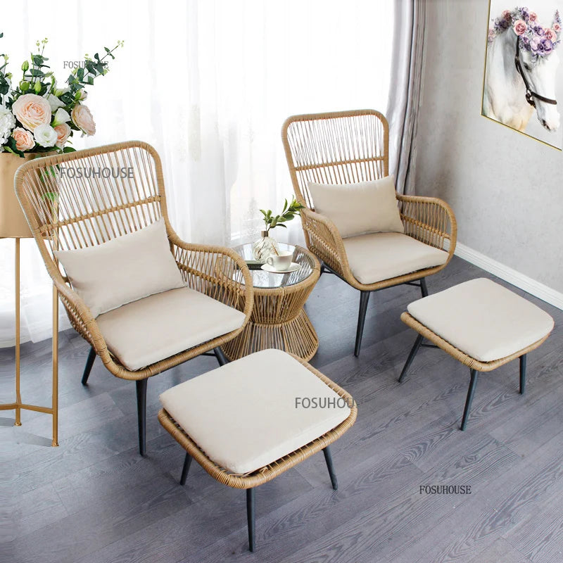 Rattan Chair Three Piece Set Balcony Table Combination Outdoor Furniture Armrest Single Rattan Sofa Recliner Patio Outdoor Chair