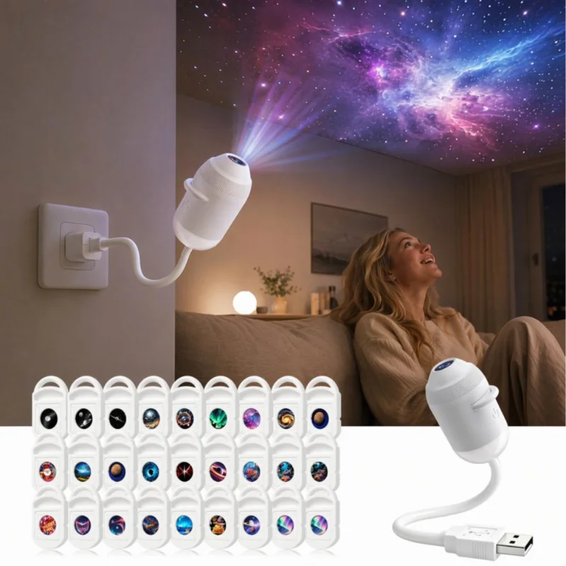 USB Starry Sky Projector Night Light 360° Bendable HD Galaxy Moon Planet Projection Lamp Plug Play Car Bedroom Projector Lamp