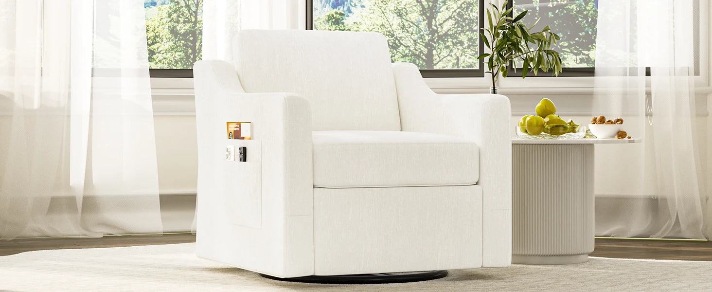 360° Swivel Accent Chair Set of 2, Large Comfy Reading Chairs, Accent Square Single-seat Armchair Upholstered Sofa