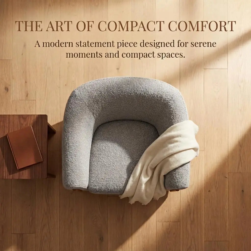 Aspen Bouclé Swivel Barrel Chair with Wood Accents – 360° Rotating Accent Armchair, High-Density Foam Cushioning,, Customized