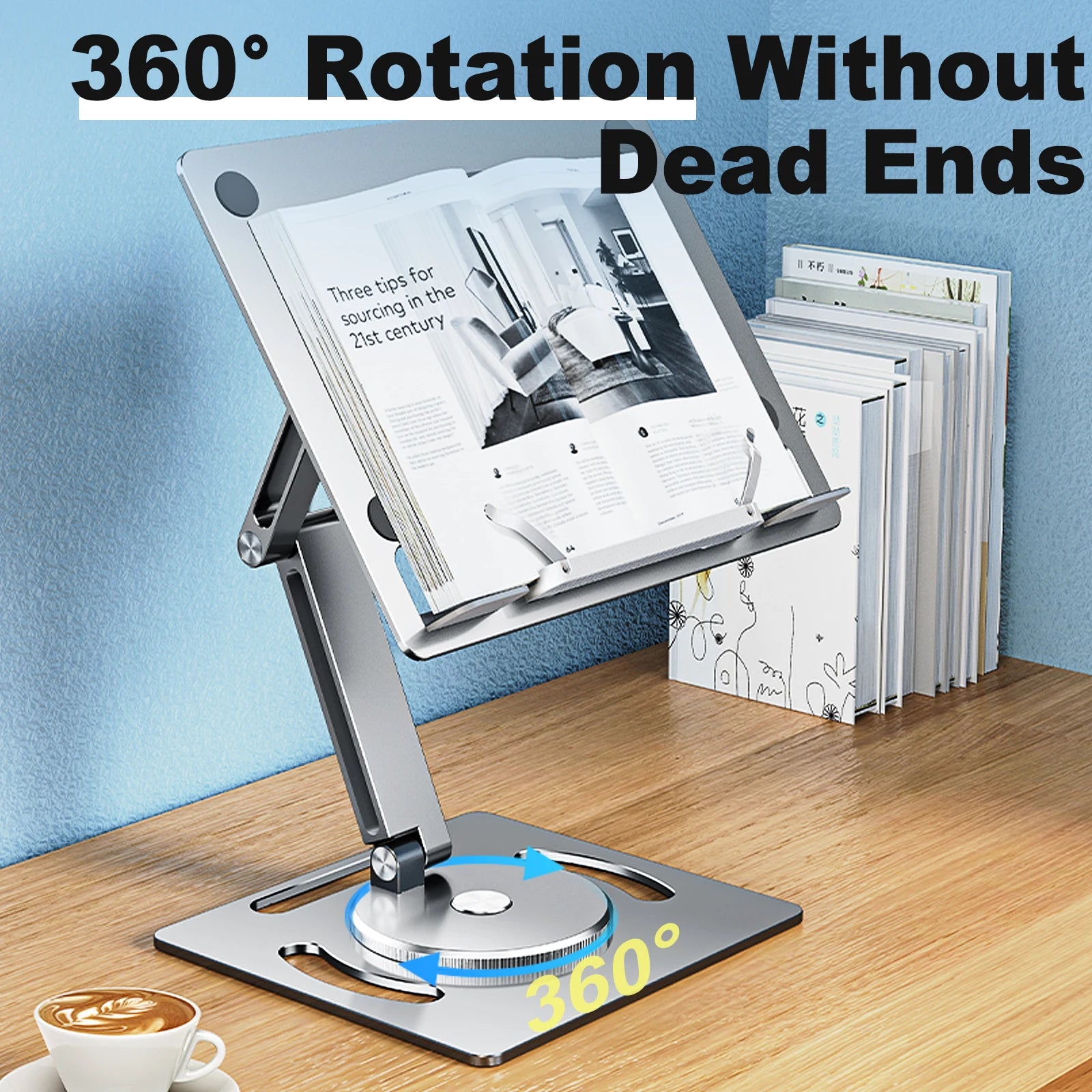 Oatsbasf 360 Rotable Aluminium Laptop Stand Height Angle Adjustment Tablet Desktop Holder Multifunctional Reading Book Bracket