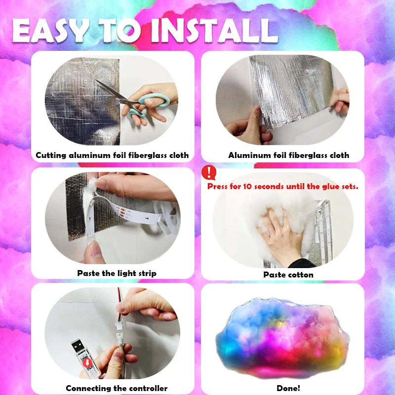 Cloud LED Light, Cloud Music Sync Multicolor Changing Strip Light, Atmosphere DIY Creative Thunder Cloud Lamp Wall Ceiling Light