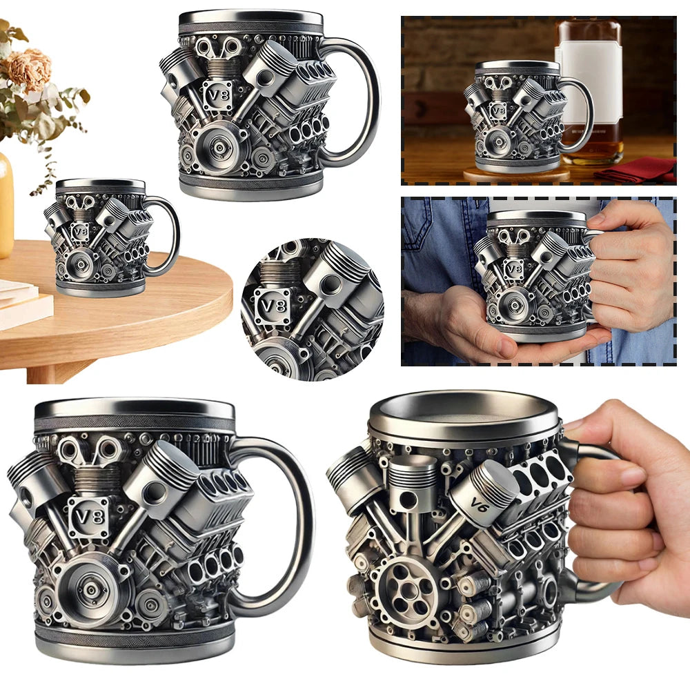 Unique Car Engine Coffee Cup Stainless Steel Cocktail Mug Tea Cup Gifts for Men Car Lovers