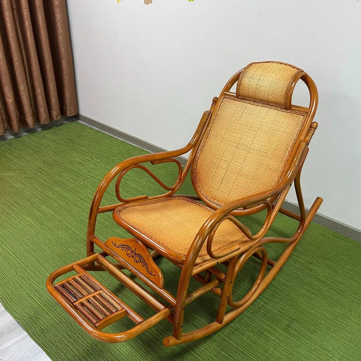 Home Balcony Leisure True Vine Elderly Rocking Chair Reliable Back Braided Rattan Chair Living Room