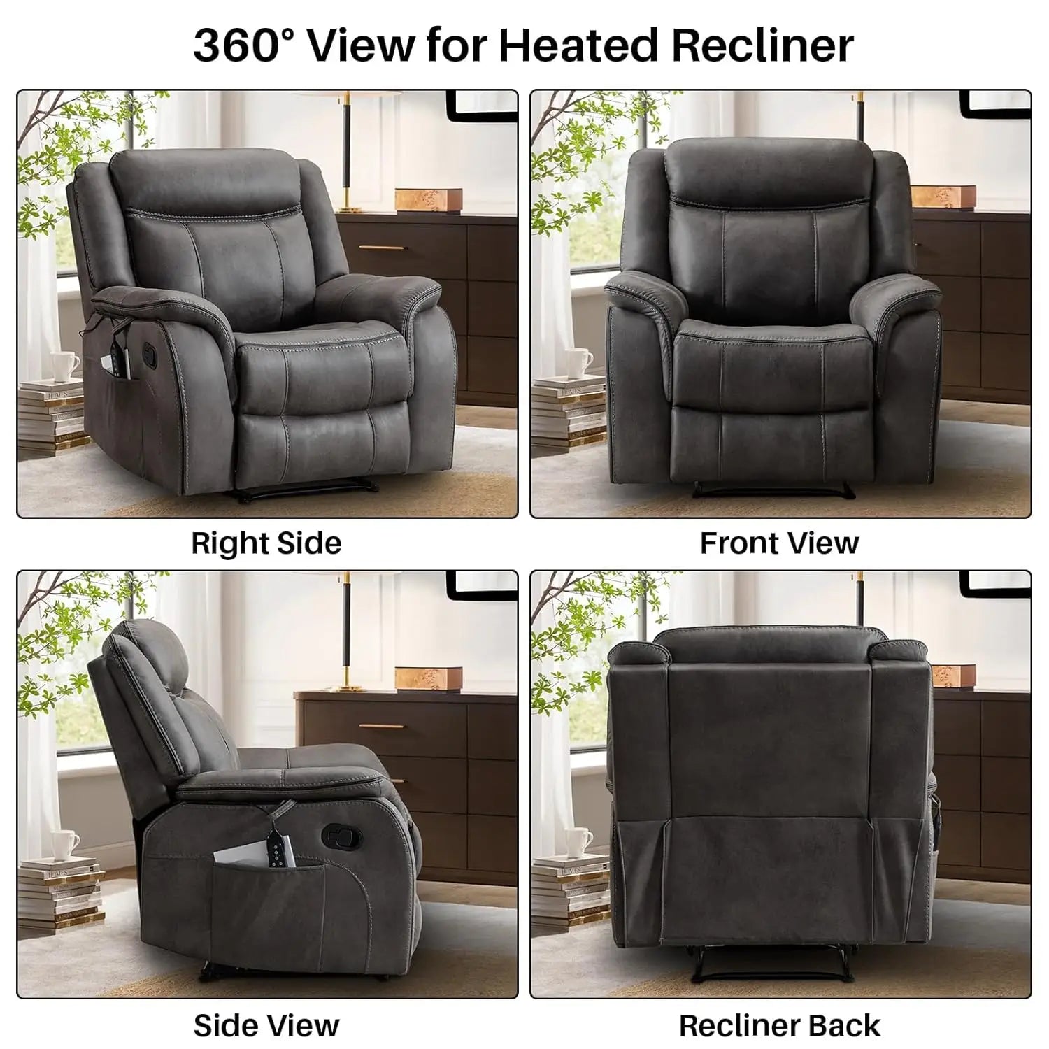39" Wide Manual Massage Recliner with Heat, Faux Leather Ergonomic Lounge Chair, Overstuffed Wall Hugger for Living Room, Custom