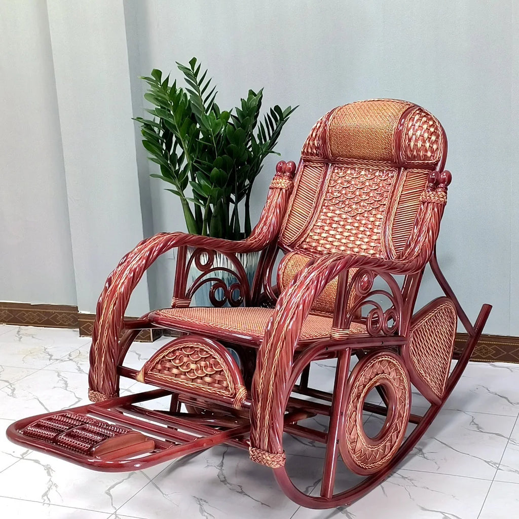 Manufacturer Supplies Real Rattan Rocking Chairs for Adults and Elderly for Bedroom Balcony Leisure Home Nap Furniture