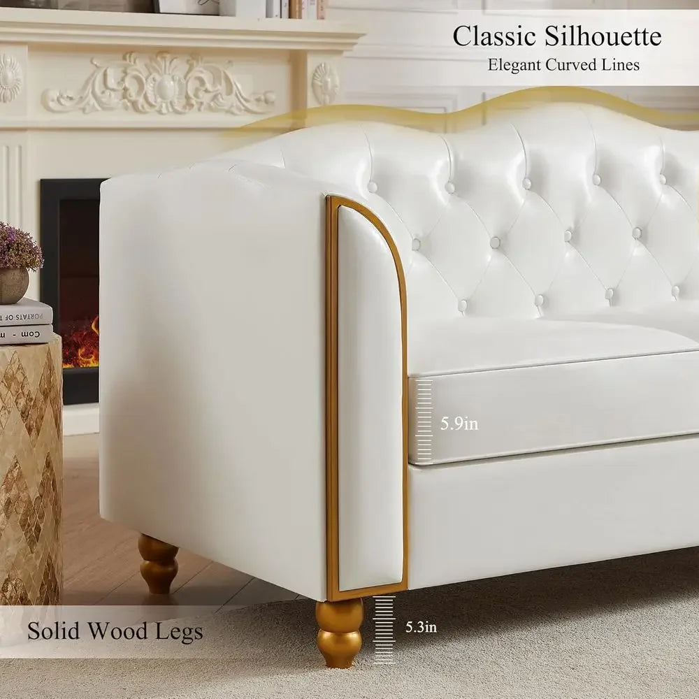 78" Leather Soa Couch, Sot 3 Seater Soa Couches or Living Room, Button Tuted Comy Couch ern Soa with Upholstered Cushion, Gold T