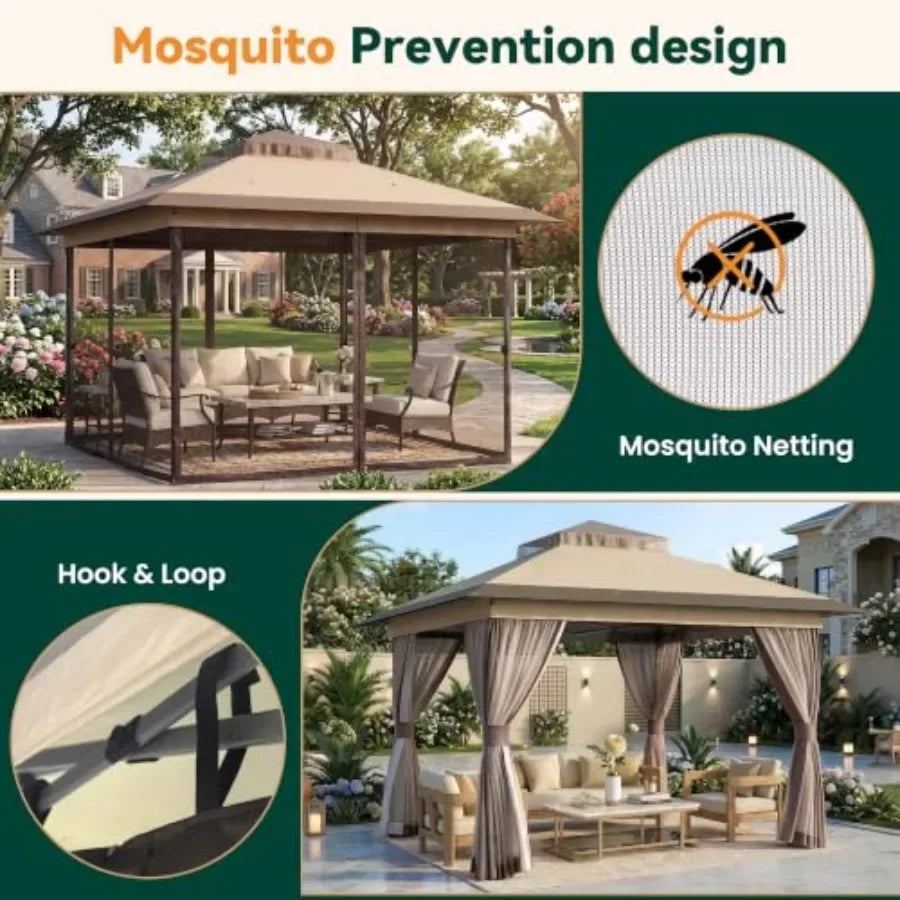 Pop Up Gazebo Canopy Tent, Outdoor Gazebo with Double Ventilated Roof, Waterproof UV Protection Pop Up Canopy with Mosquito Net