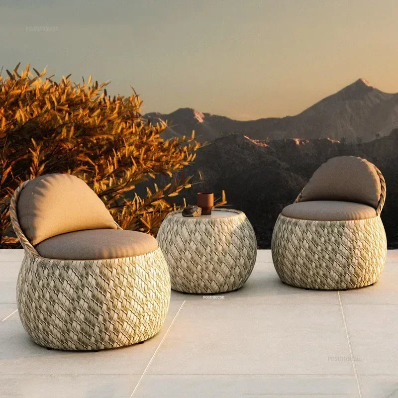 Italian PE Rattan Woven Beach Chairs Terrace Garden Outdoor Chairs Light Luxury High-end Patio Leisure Chair Outdoor Furniture Y