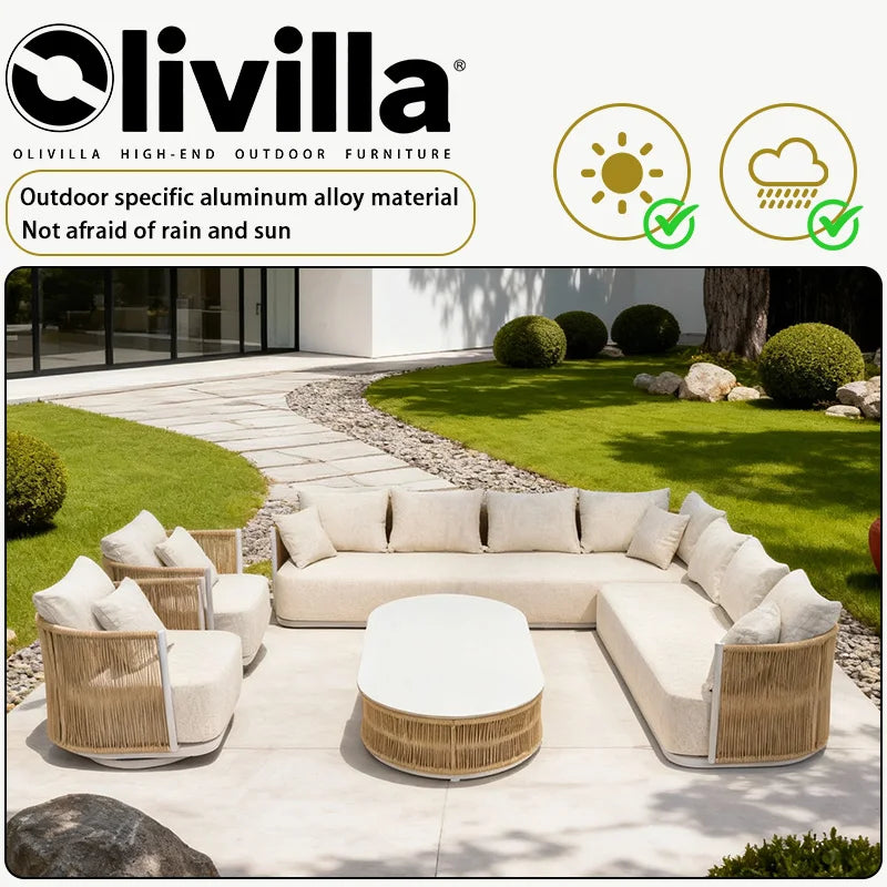 Scandinavian Outdoor Woven Rope Sofa Villa Courtyard Simple Garden Furniture Hotel Resort Leisure Open-Air Waterproof Sofa Couch
