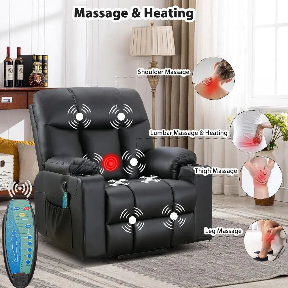 Extra Wide Lift Chair Heat Massage Power Recliner for Elderly 2 Cup Holders