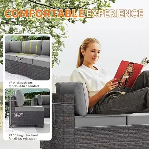 8 Pieces Patio Furniture Set with Fire Pit Table, All Weather Rattan Outdoor Furniture with 29.5'' High Backrest 4’’