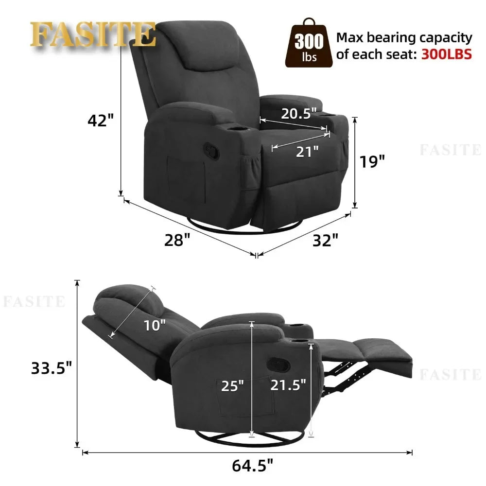 2023 New Swivel Rocker Recliner with Massage and Heating Functions, Sofa Chair with Remote Control and Two Cup Holders