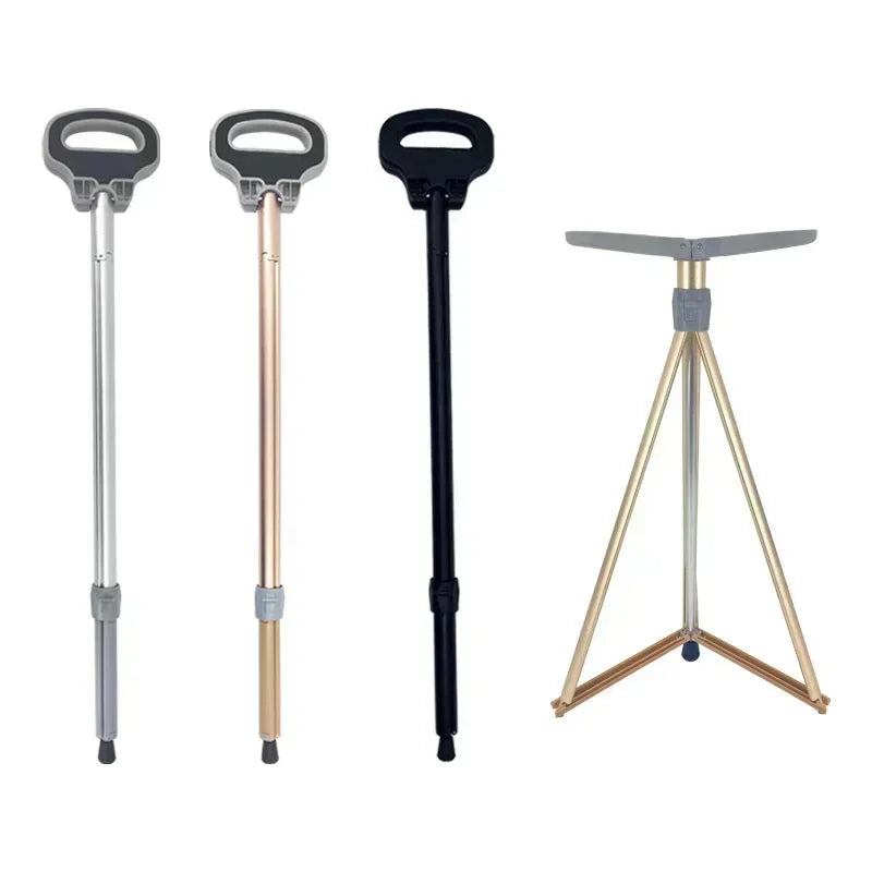 Crutch Chair For The Elderly Folding Non-slip Cane Crutch Bench With Stool Seat Can Sit Lightweight Multifunctional Crutch