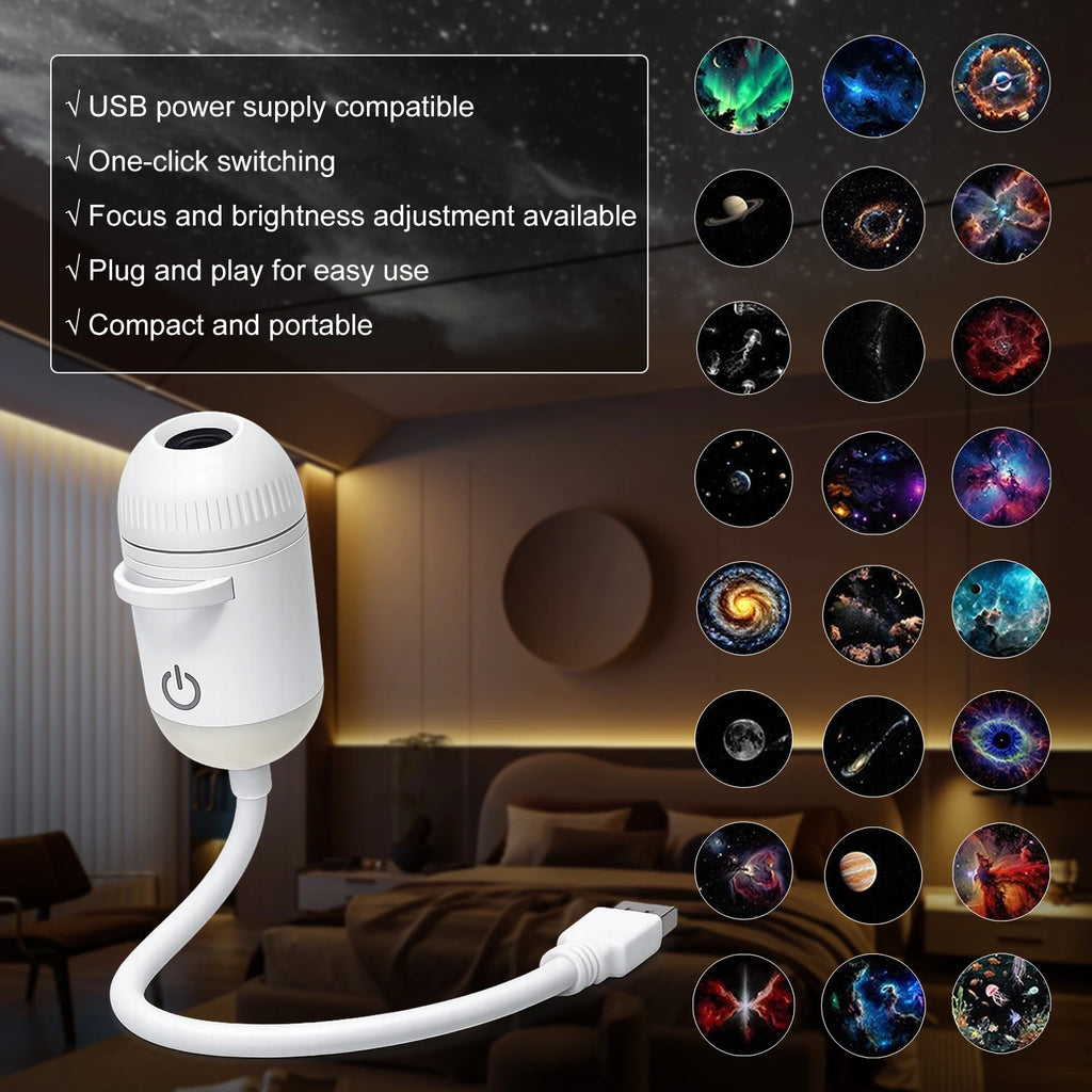 Salange 2-in-1 USB Galaxy Projector Night Light Starry Sky Projetors Lamp Manual Focus For Holiday Atmosphere/Photo Scenarios