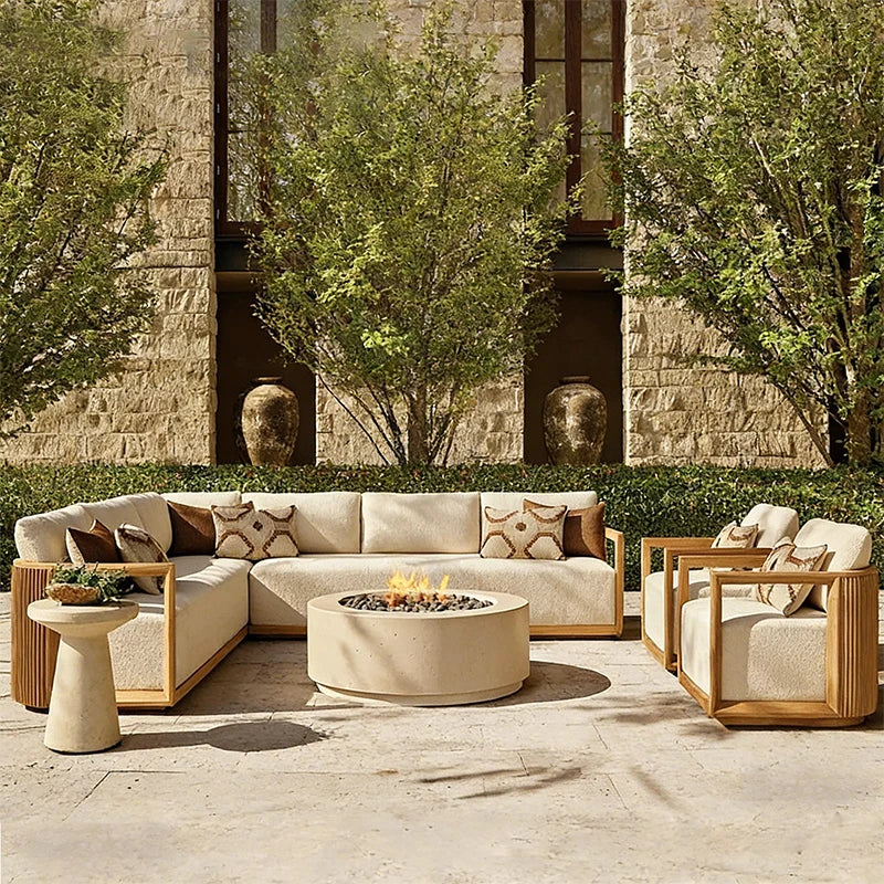 Outdoor Teak Sofa Courtyard Villa Garden Waterproof Sunscreen Outdoor Outdoor Balcony Hotel Homestay Leisure Furniture