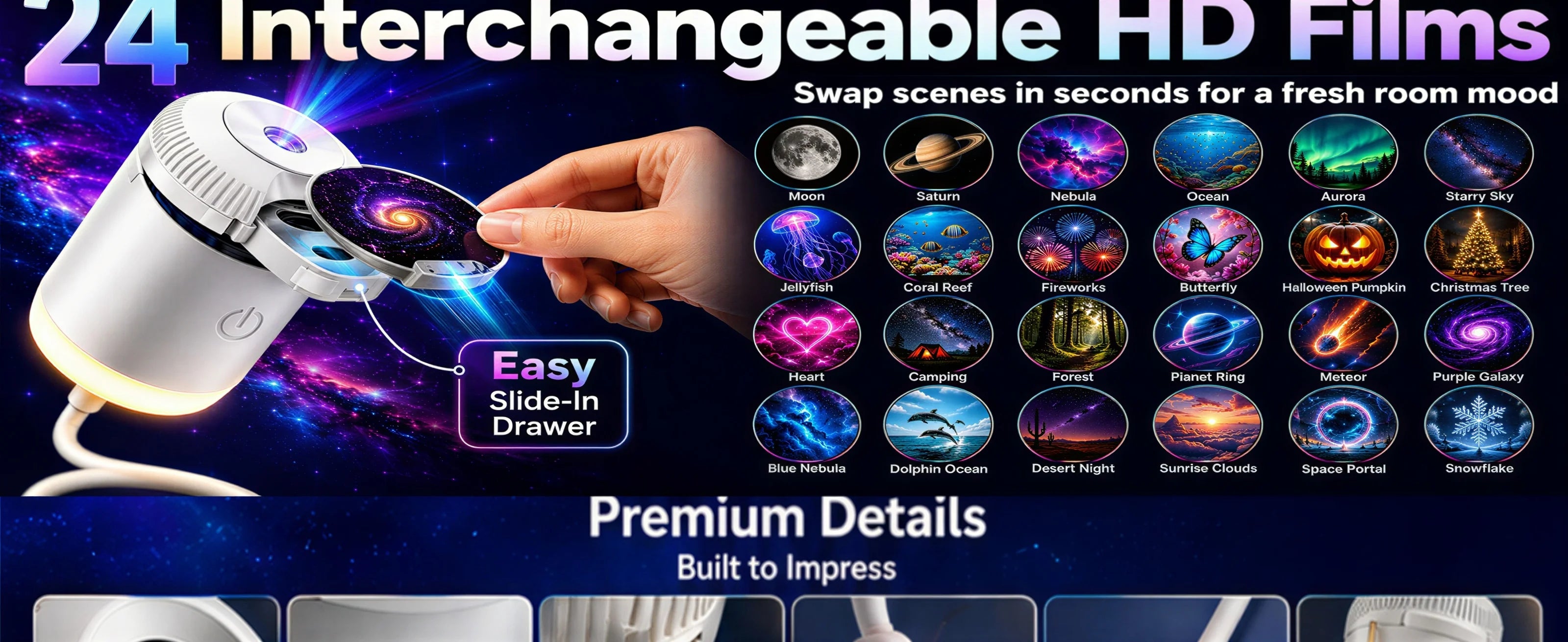 2027 Upgraded Hd Smart Dynamic 5d Holographic Night Light Projector, Plug and Play Hd Star Projector, 360° Adjustable Hd Galaxy