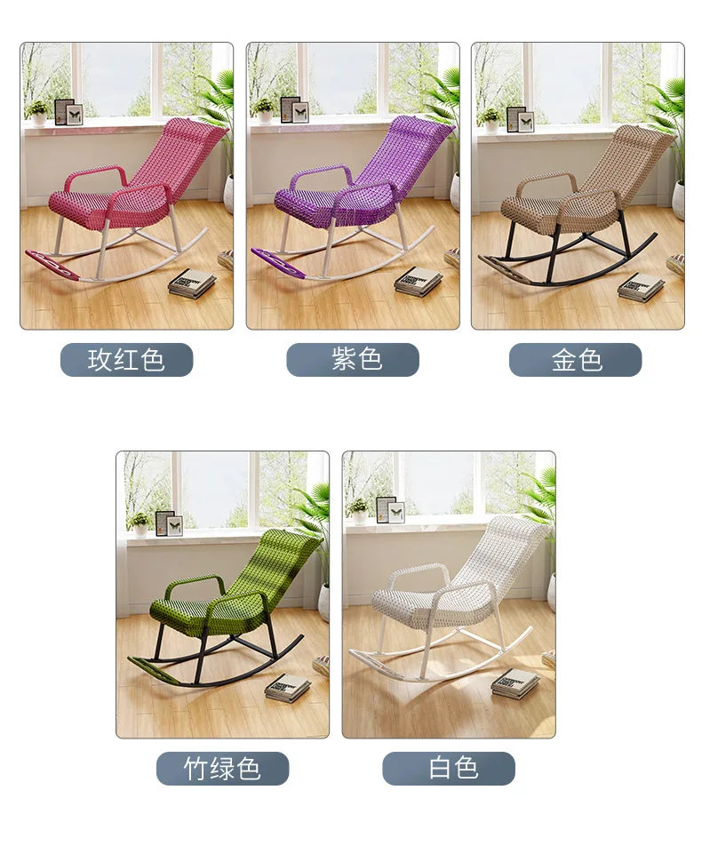 Adult Rattan Rocking Chair Outdoor Balcony Leisure Recliner Indoor Lazy Nap Chair Elderly Home Furniture