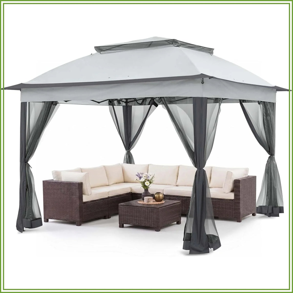 11x11 Pop Up Gazebo with Netting, Canopy Tent, Gray