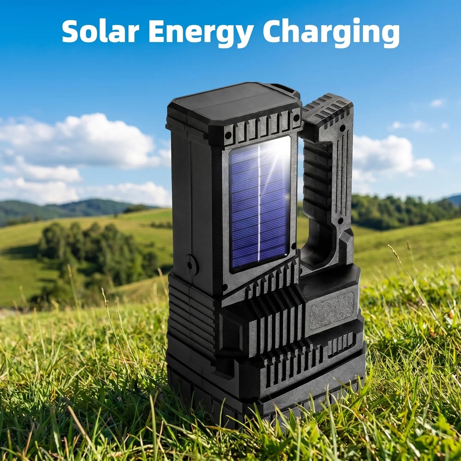 Solar Rechargeable Handheld Spotlight Flashlight LED Searchlight with COB Side Light 6 Modes Dimmable Torch Power Bank Type-C Fast Charging Waterproof Outdoor Camping Emergency Lamp Support Tripod Mount