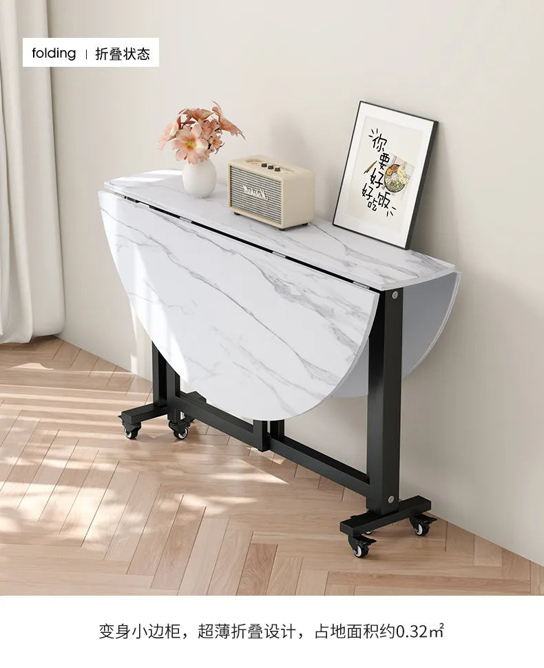 Folding table Household dining table Small apartment round table Multifunctional installation-free mobile simple round dining