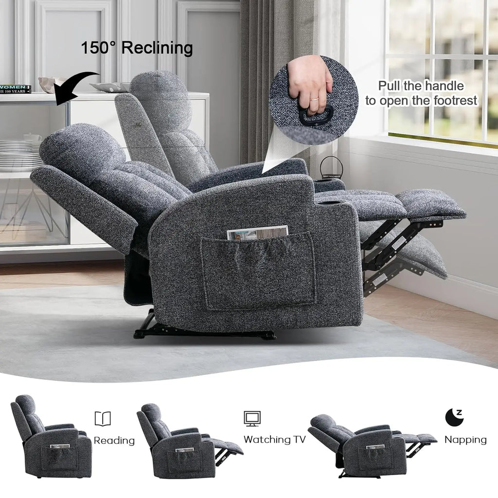 Manual Recliner Chair with Massage and Heat, Soft Fabric Recliner Chair with Overstuffed Arm and Back, Manual Reclining, Custom