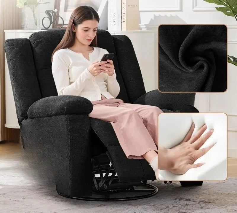 360° Swivel Rocker Recliner with Massage and Heating, Nursery Rocking Chairs，Korser Rocker Recliner Chair for Adults
