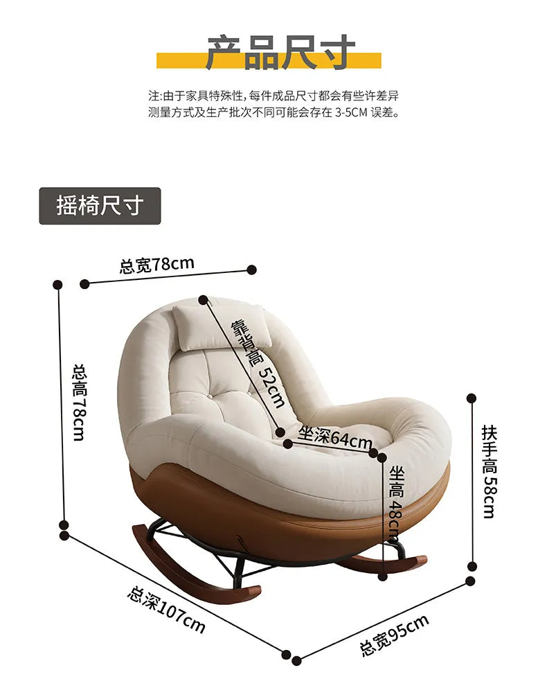 Cozy Button Tufted Rocking Leisure Chair, Curved Wrap-around Chenille Padded Single Recliner Sofa Chair With Wooden Rocking
