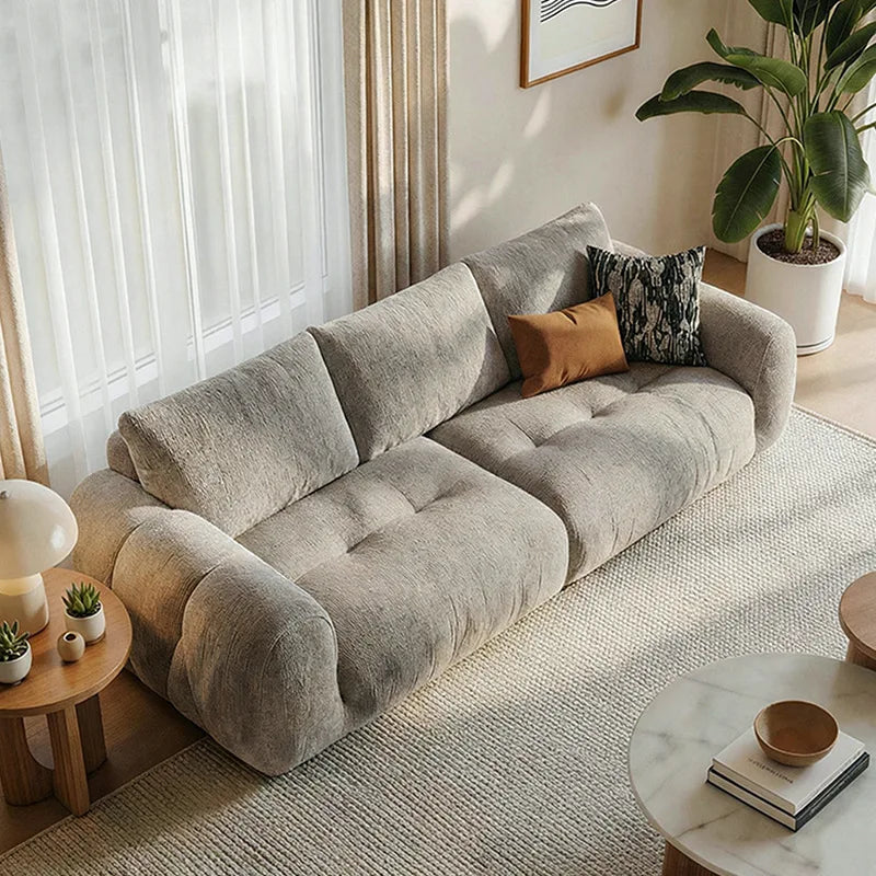 LTT French Cream Blizzard Neil Velvet Cloud Sofa Living Room Fabric Straight Row Sofa