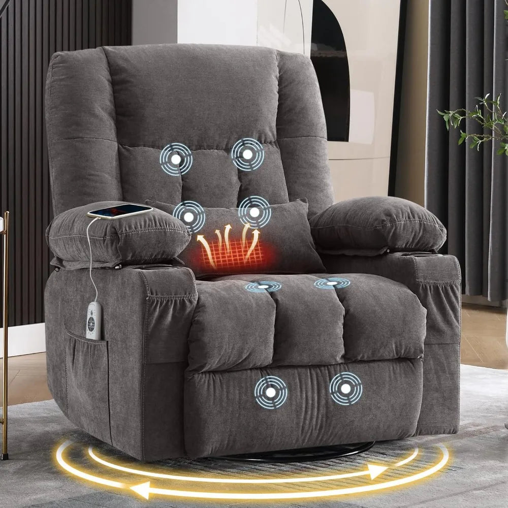 Massage Swivel Recliner Chair with Vibration Massage and Lumbar Heating for Adults,Oversized Rocker Recliner Single Sofa