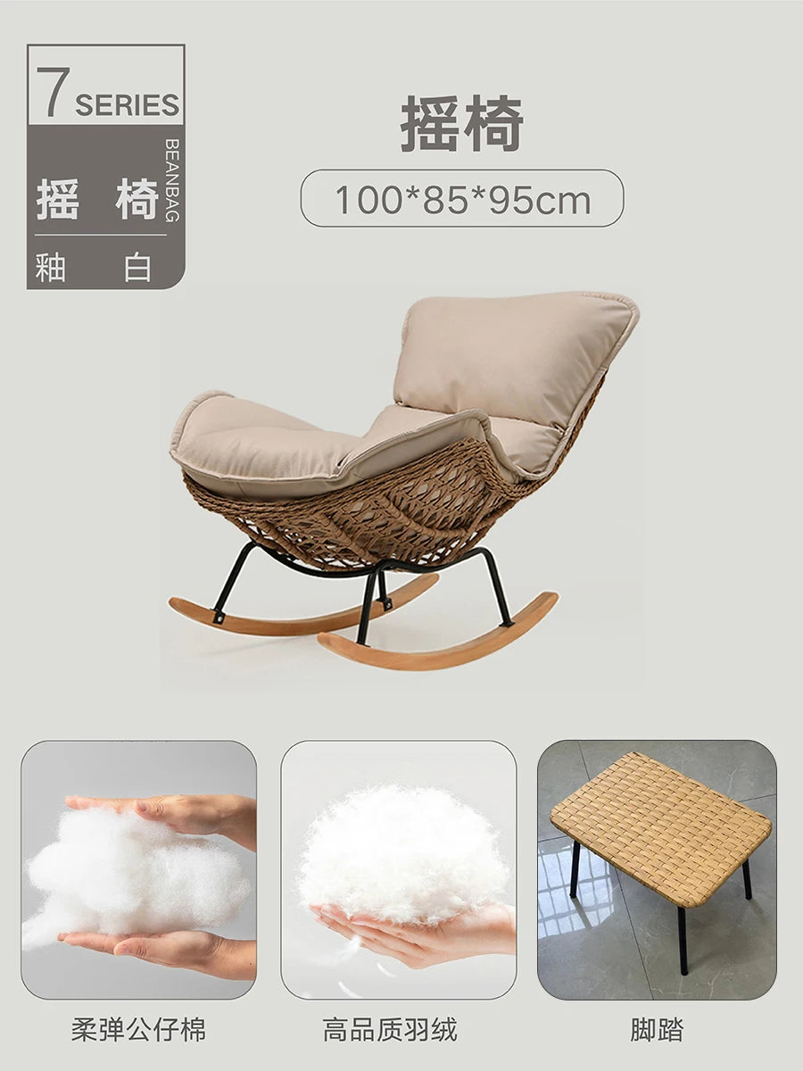 Rattan Rocking Chair for Sleeping Single Recliner Lounge Chair for Living Room Patio Outdoor Relaxing Seat Natural Wicker Rocker