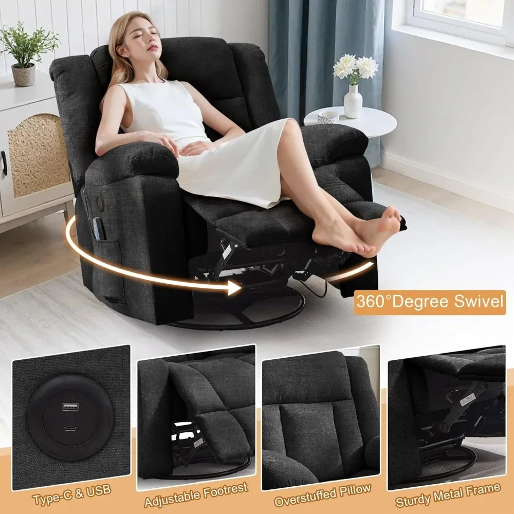 Recliner Chair,Rocking Chair with Massage and Heat,360° Swivel Recliner Chairs for Adults,for Bedroom,Nursery,Living Room Chairs