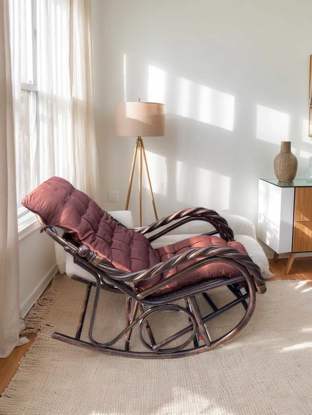 Rattan chair natural Indonesian real rattan rocking chair adult rocking recliner leisure home balcony rattan elderly carefree na
