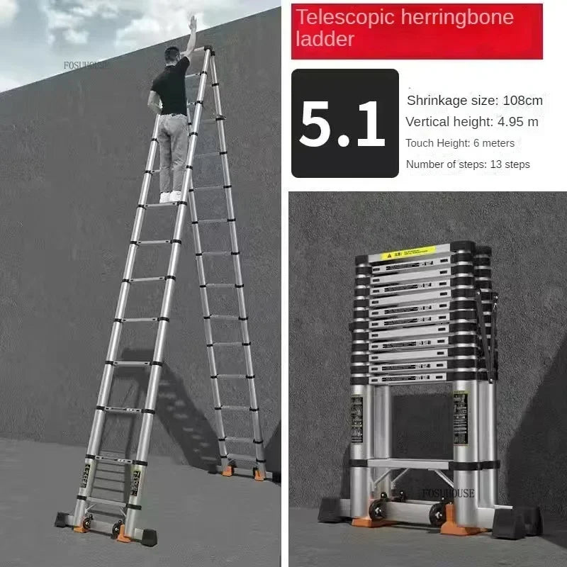 Folding Ladder for Construction Site Metal Telescopic Modern Thickened Ladders Creative Multifunctional Step Ladders for Home G