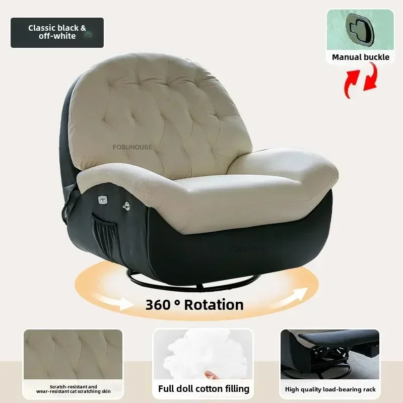 Nordic Home Rotating Recliner Modern Living Room Furniture Leisure Lazy Sofa Bed Rocking Chair Designer Fabric Living Room Sofas
