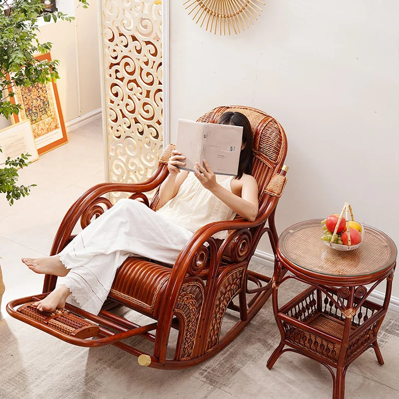 Natural rattan rocking chair adult sofa household cushion living room