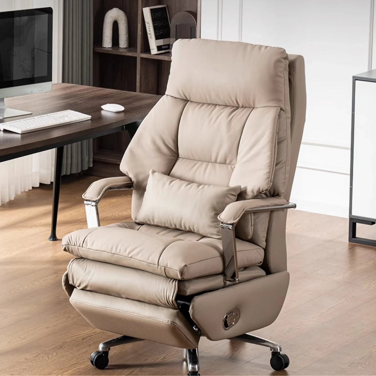 Nordic Leather Massage Recliner Office Chair with Wheels