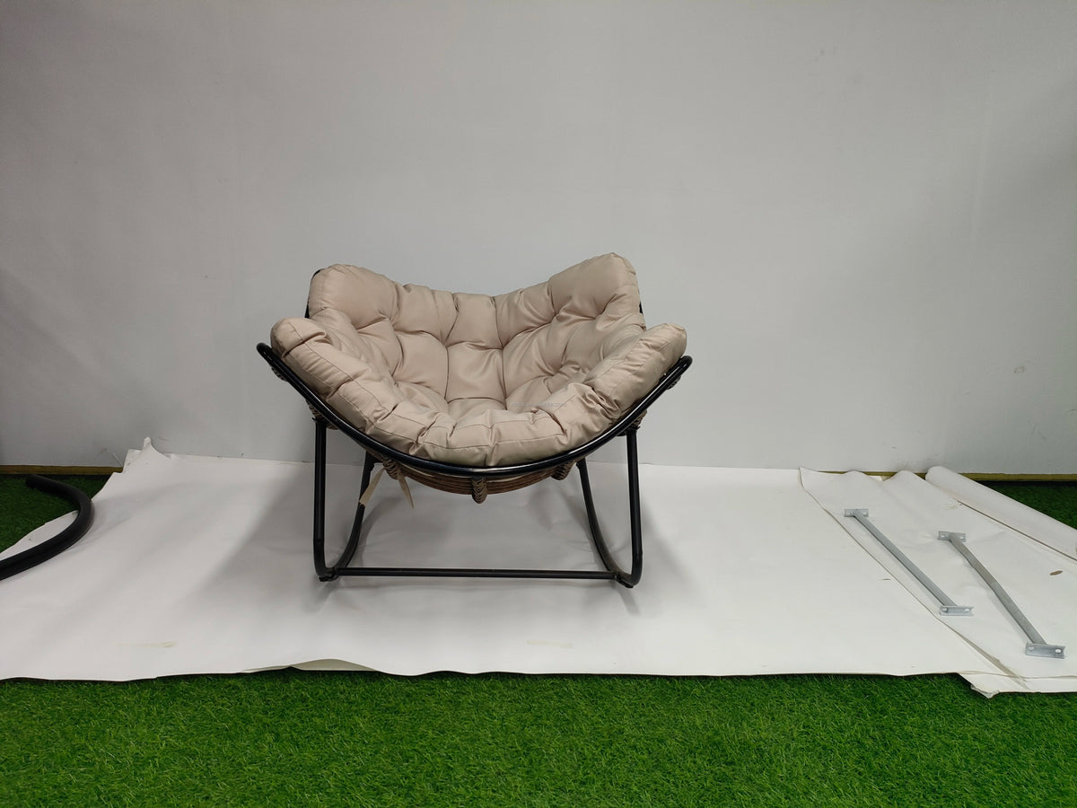Modern Metal Moon Rocking Chair Outdoor Garden Courtyard Patio Furniture with 7 Inch Thick Cushion Casual Non Foldable Swing