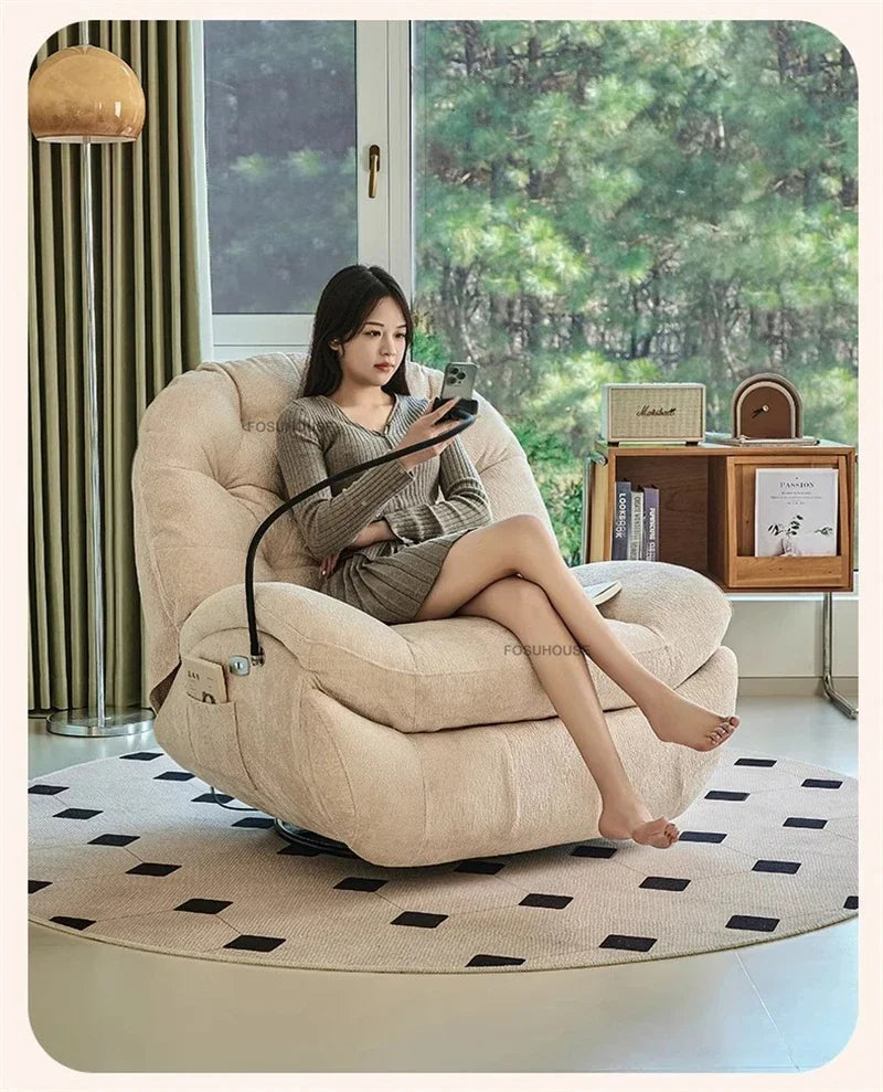 Modern Fabric Living Room Sofas Designer Living Room Furniture Leisure Lazy Sofa Bed Rocking Chair Nordic Home Rotating Recliner