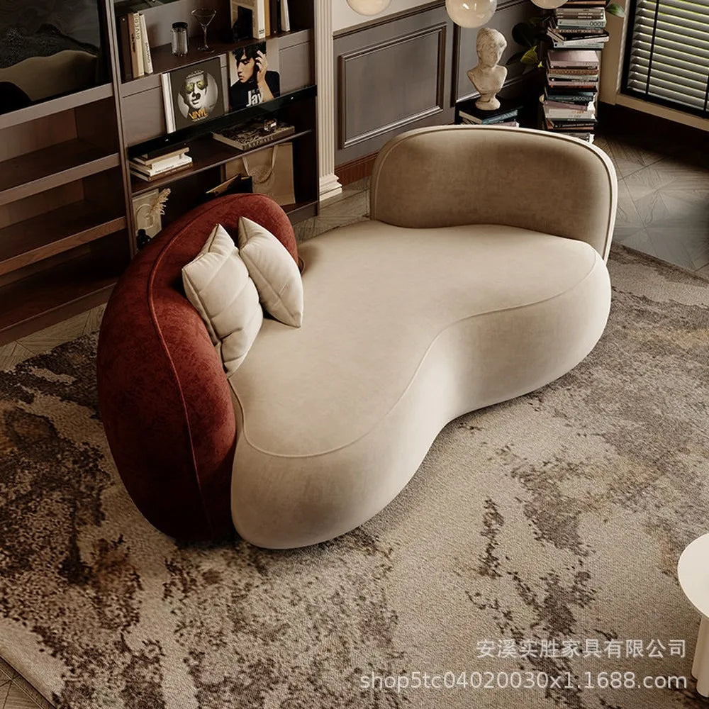 Curved Boucle Fabric Sofa, Modular Sectional for Small Spaces, Modern Lounge Seating