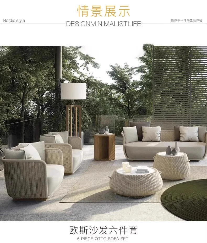 High end outdoor courtyard sofa, tea table combination, villa garden, sunroom, creative rattan chair sofa
