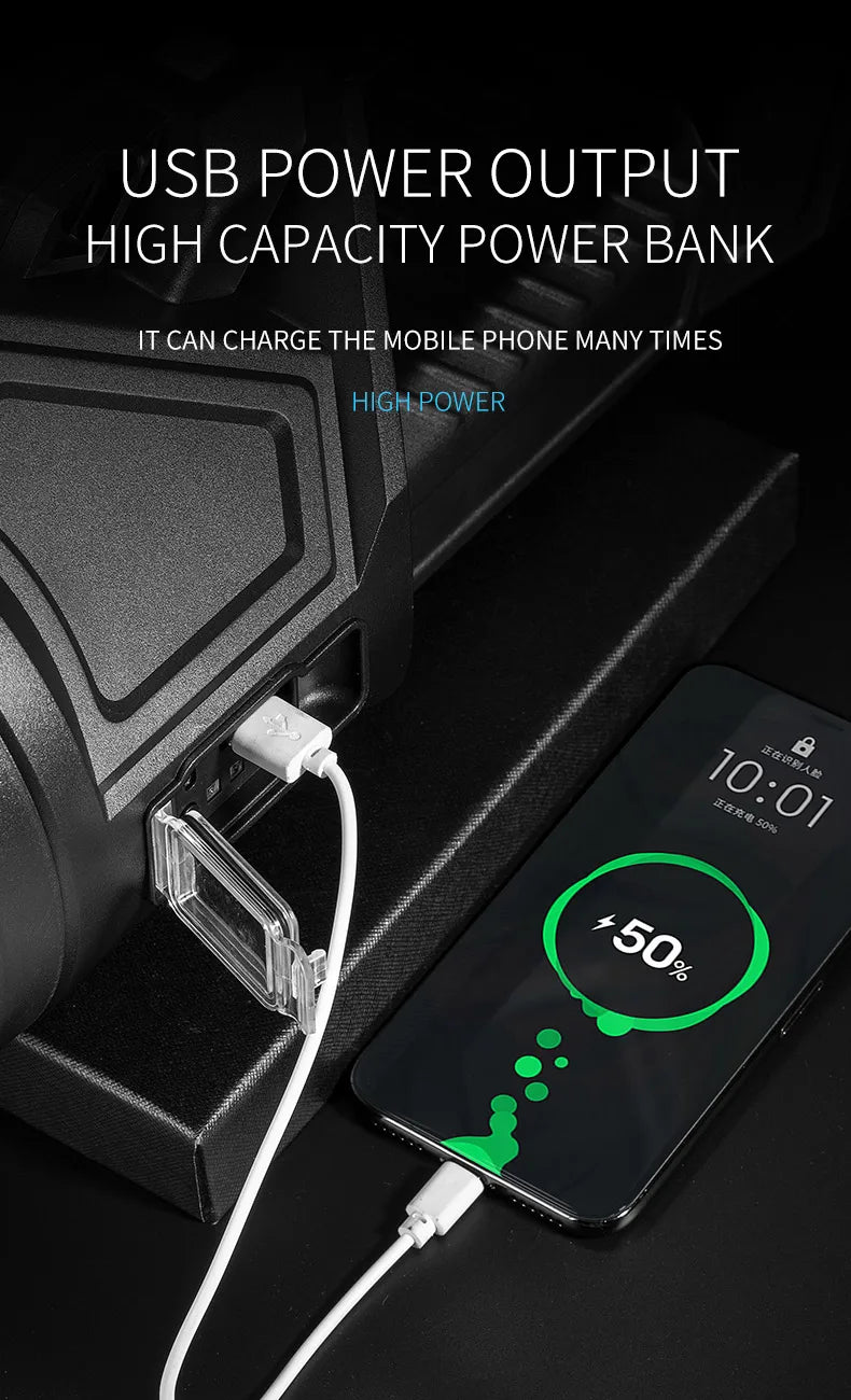 Rechargeable Lamp With Power Bank Function Flashlight Powerful Spotlight Portable Searchlight Large Capacity Lithium Battery