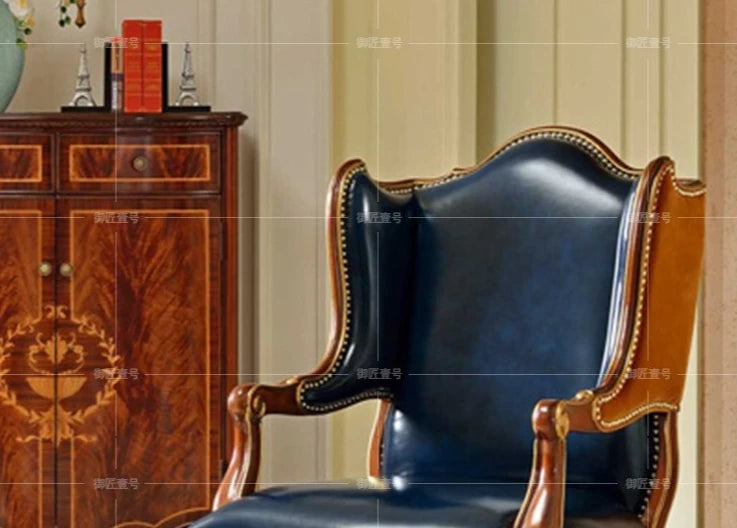 Alexander Furniture Luxury British Living Room European and American Villa Solid Wood Leather Art Single Sofa Leisure Tiger Chair
