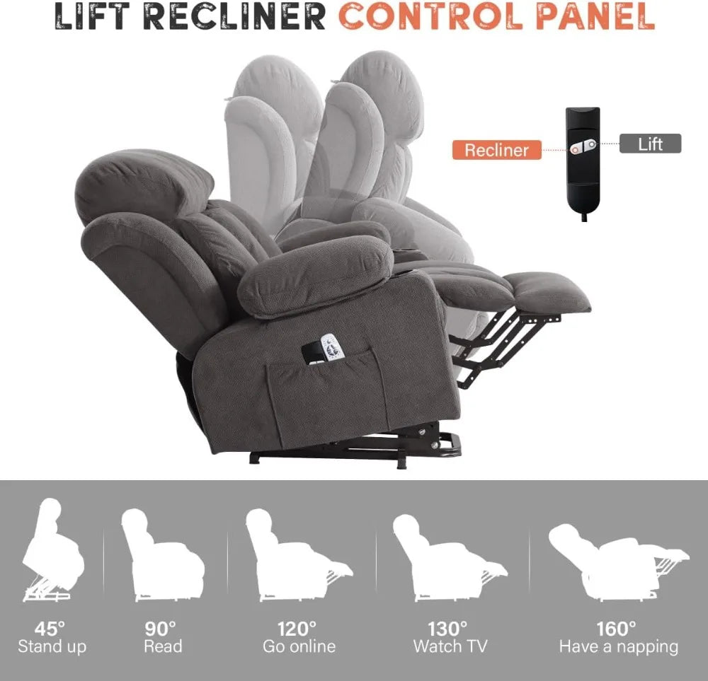 Power Lift Recliner Chair with Massage & Heat for Elderly, Electric Recliner Single Sofa Cup Holders USB