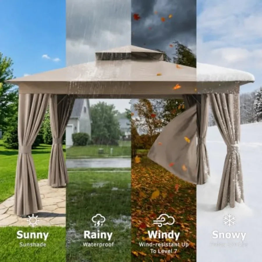 10'x12' Outdoor Patio Gazebo Canopy with Double Roofs and Mosquito Nettings