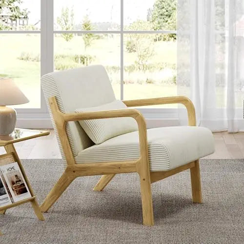 Accent Chair for Living Room, Corduroy Mid Century Modern Reading Armchairs with Lumbar Pillow for Bedroom, Decorative