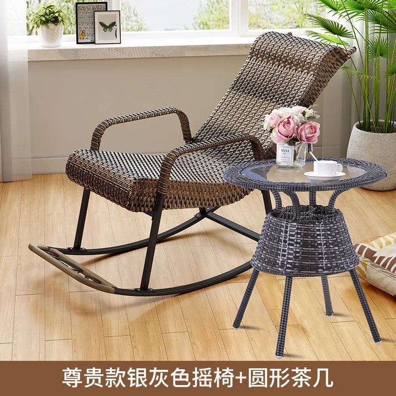 Adult Rattan Rocking Chair Outdoor Balcony Leisure Recliner Indoor Lazy Nap Chair Elderly Home Furniture